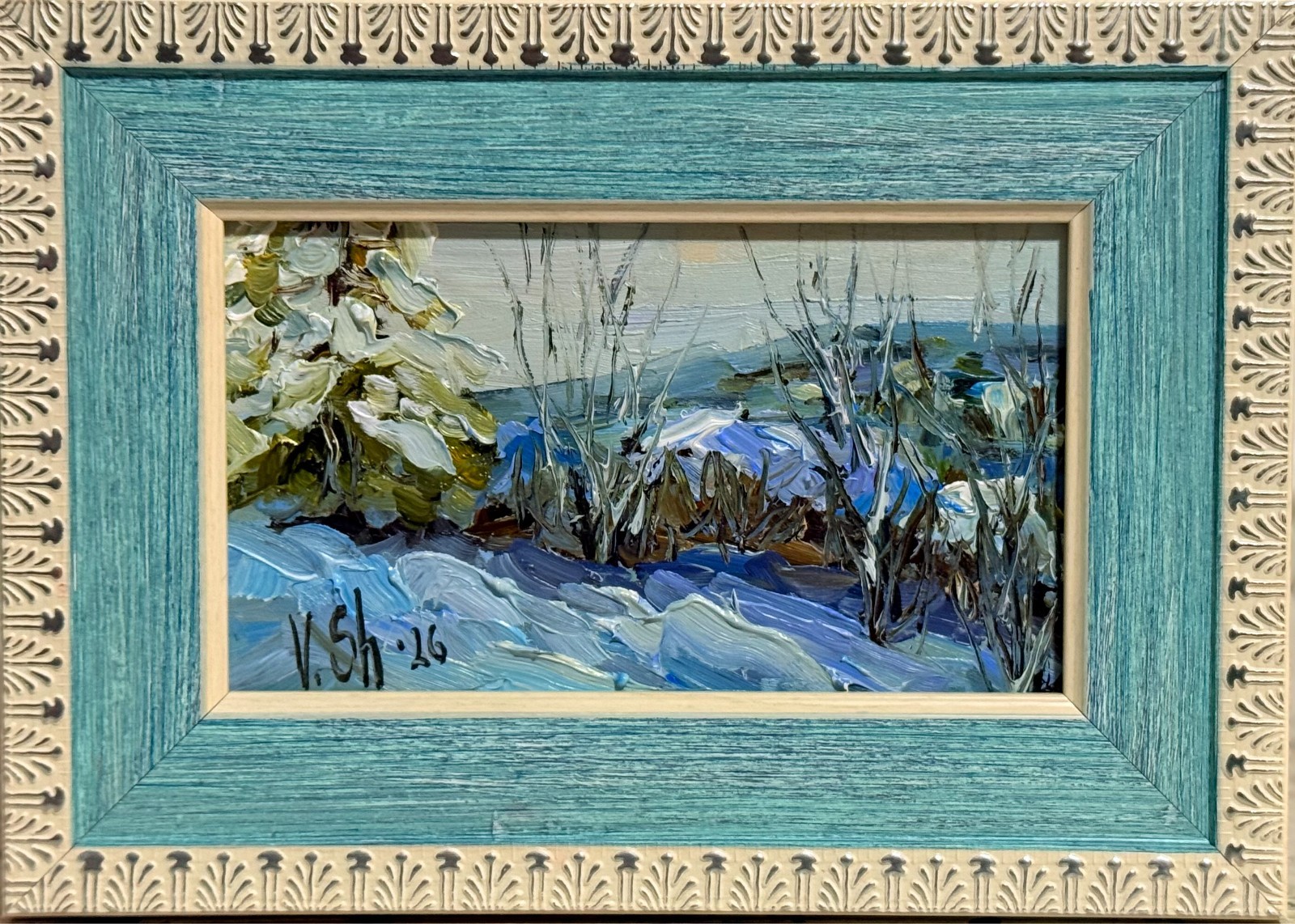 Original Oil Painting Winter Landscape Forest Art Signed Framed  5x7 in