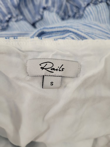 Rails Eco Laguna Sandy Mixed Blue White Striped Ruffle Cotton Dress Size Small - Picture 4 of 6