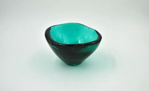 Vintage Blenko Glass Free Form Bowl - Design #5517 - Teal