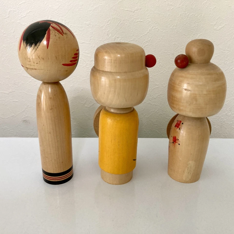 Muñeca Kokeshi Japonesa Conjunto de 3 Surtidos Tradicional Cabeza Redonda/Muñeca Estilo Viajero Antiguo Foto 4 de 4
