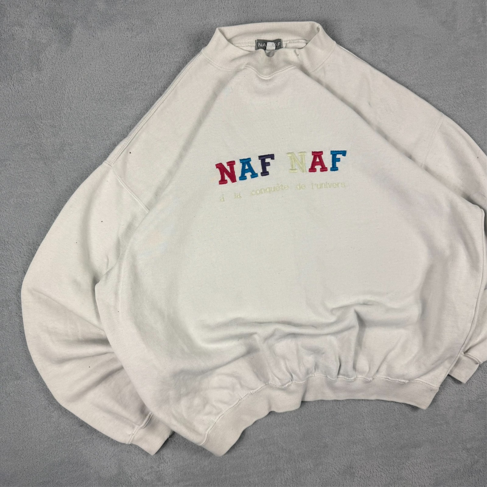 Vintage Naf Naf 1990's White Spellout Heavyweight Oversized Sz Small Sweatshirt image 2