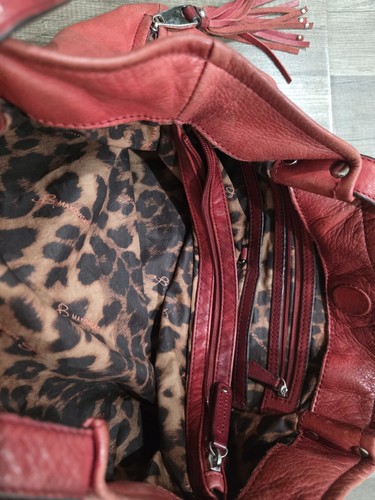 B Makowsky Red Leather Shoulder Bag Tote Boho Designer Classy Fringe Tassel - 第 2/17 張圖片
