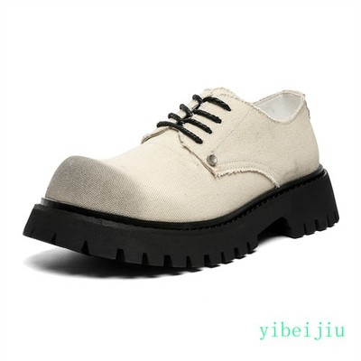 Mens Big Round Toe Canvas Fabric Dress Derby Shoes Platform Wide Width Denim Man