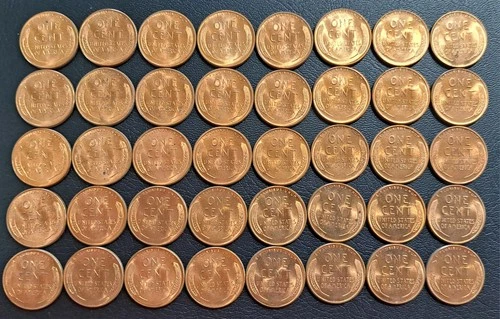 1957-D, Wheat Pennies, Lot Of 40, UNC/BU, Red, Nice Details