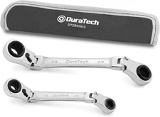 DURATECH 4-in-1 Flex-Head Reversible Ratcheting Box Wrench Set, SAE, Chrome 