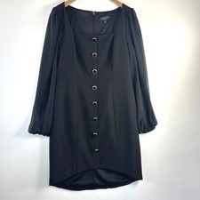 Laundry Dark Academia Sheer Sleeve Mini Dress 10 Black Gold Button Quiet Luxury