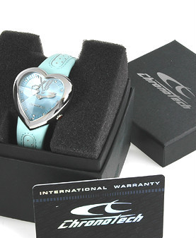 Nuovissimo OROLOGIO Piramide CUORE Faccia Quarzo di CHRONOTECH Cinturino PELLE Blu - Foto 9 di 9