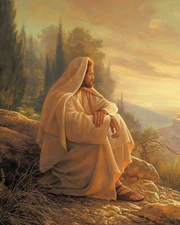 Jesus contemplating on the side of a mountain 8" x 10" ready to be framed 