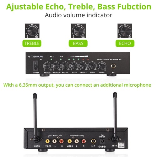 Bluetooth Karaoke Mikrofon Mixer System Set mit Dual UHF Wireless Mic Karaoke DE - Imagen 10 de 17