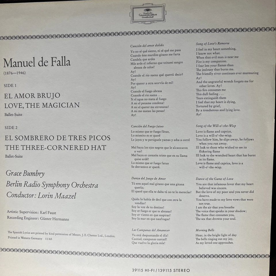 De Falla-El Amor Brujo...from “The 3 Cornered Hat” TULIP IMPORT LP Vinyl Record - Image 3 of 4