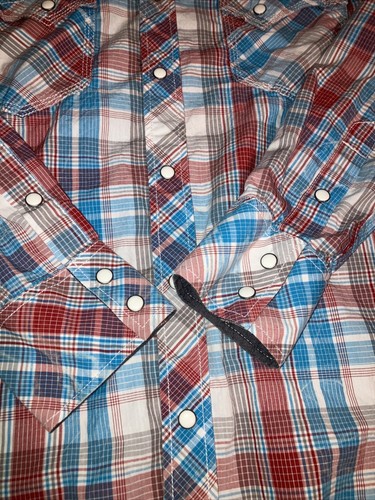 Rock & Roll Cowboy Pearl Snap Shirt Men's Medium Western Rockabilly Blue Red Pl - Picture 5 of 11