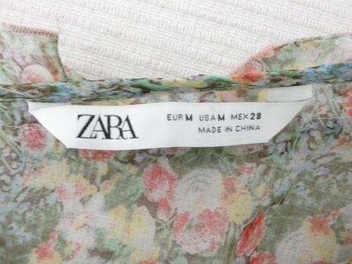 ZARA Floral Shirt Sheer Ruffle Coquette Top Metallic Thread Short Sleeve Size M - Picture 9 of 9