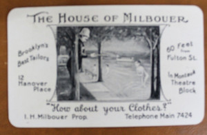The House of Milbouer Tailors Antique Business Card-Brooklyn NY 1923 W/Calendar