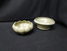 Lot of 2 - MID CENTURY MODERN Green Round Pottery Bowl Bowls Planters USA
