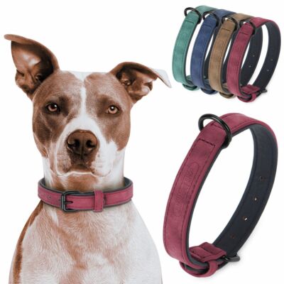 Soft Padded Pet Dog Collars Wide Leather Dog Collar Large For Medium Large  Dogs