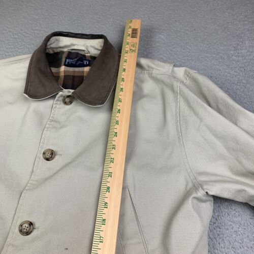 Vtg Lands End Chore Coat Mens L Leather Trim Flannel Lined Barn Field Jacket - Picture 11 of 18