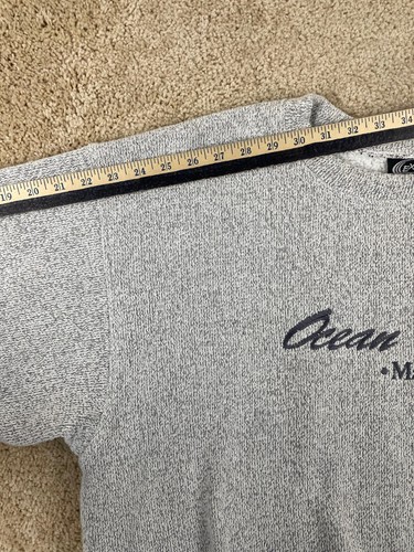 Gray Vintage Exist Sportline pullover sweater men’s XL with white “Ocean City MD” text and navy rib trim, made in USA.