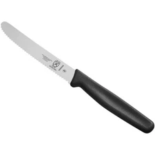 Mercer Culinary M33932B 4 1/4" Serrated Rounded Tip Paring Bar Knife with Guard