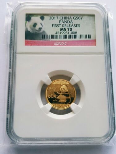 2017 China Panda 50 YN GOLD, 3g .999, NGC MS70 First Release Coin, Red Label - Picture 1 of 2
