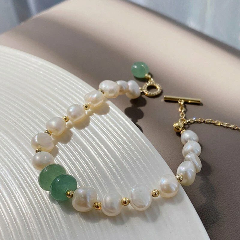 Brazalete ajustable de perlas irregulares de agua dulce enchapado en oro de 10 piezas para mujer Foto 3 de 4