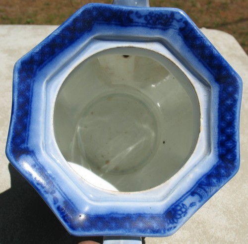 Antique Unmarked Staffordshire Flow Blue Teapot Octagonal - Picture 12 of 15