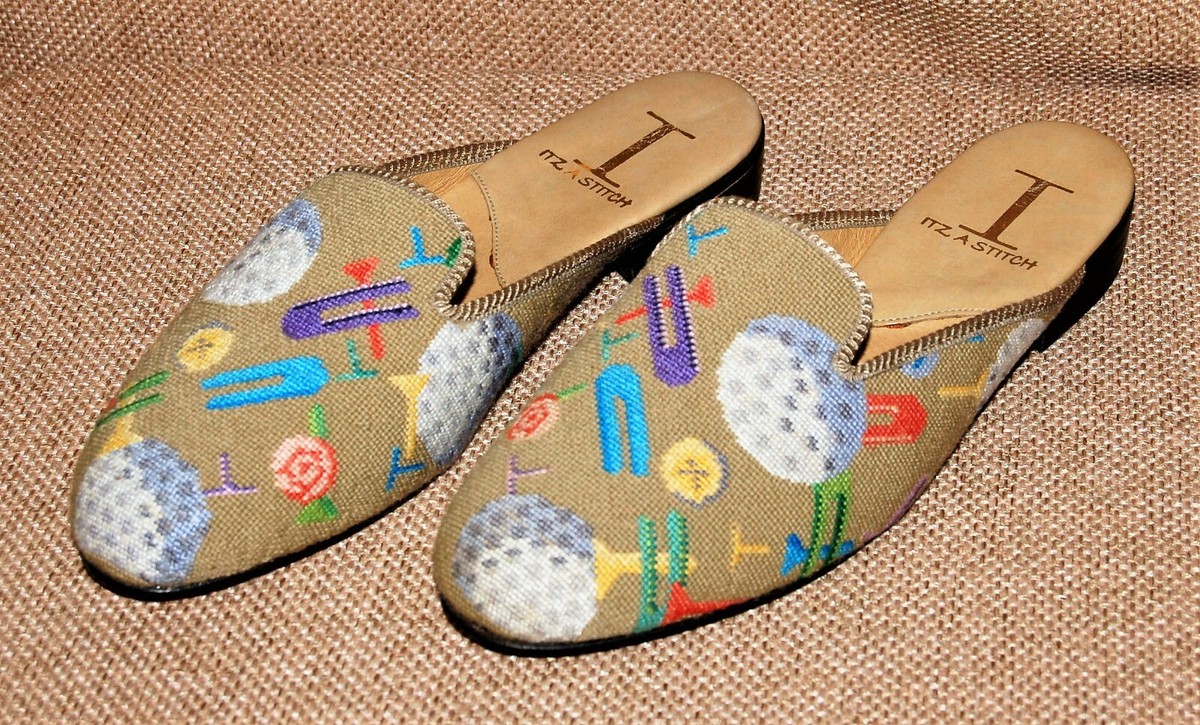 ITZ A STITCH NEEDLEPOINT Mule Flats SIZE 8 WOMEN