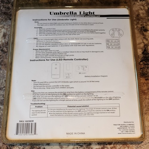 Tractor Supply Clamp on Umbrella 16 LED Light with Remote Controll New - Picture 2 of 7
