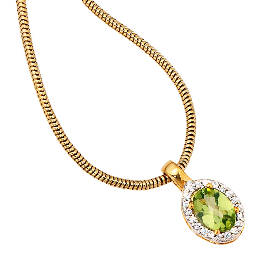Colgante, Peridoto Verde Y 20 Diamantes Brillantes, 585 Oro Amarillo, Damas - Imagen 3 de 3