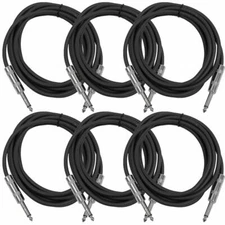 SEISMIC AUDIO New 6 PACK Black 1/4" TS 10' Patch Cables - Guitar - Instrument