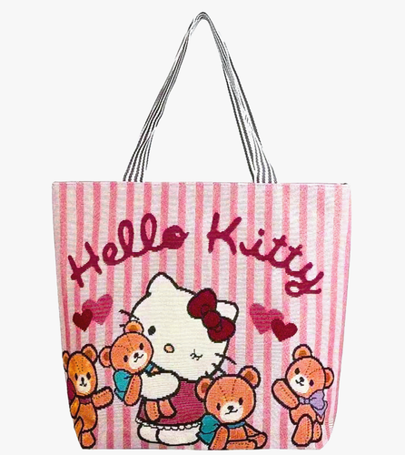 Hello Kitty Embroidered Large Tote Shoulder Bag Jacquard Woven Womens Travel Bag - Picture 2 of 18