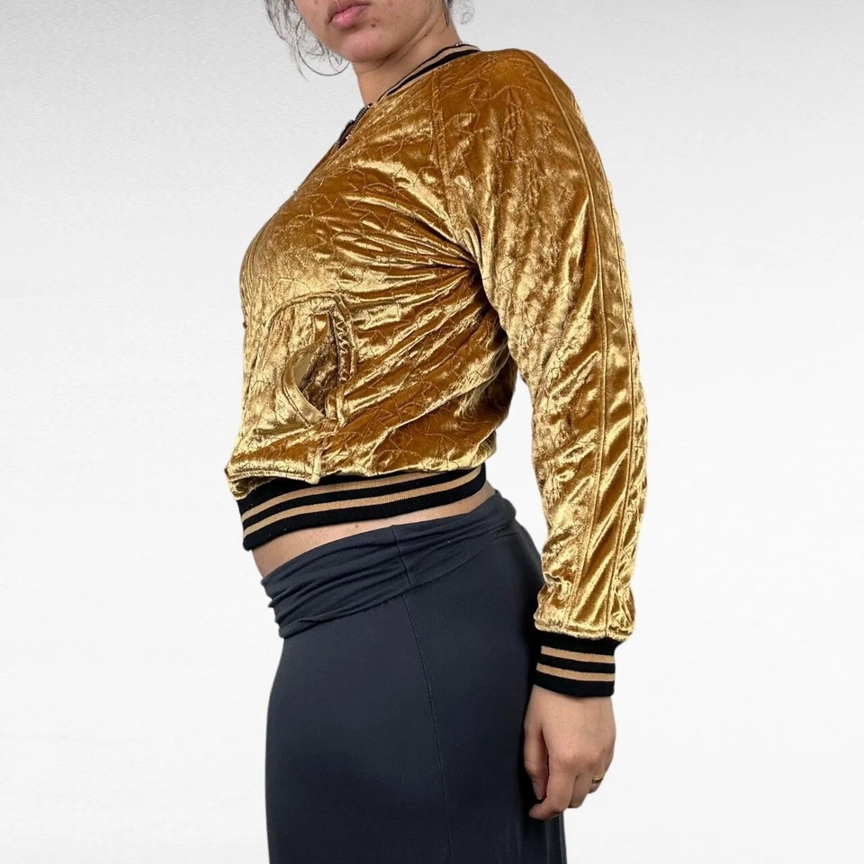 Chaqueta bomber años 2000 terciopelo dorado metálico patrón estrella Foto 3 de 4