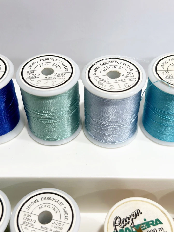 Janome Embroidery Thread 40 50 Weight Japan Madeira DMC Blue Green Metallic Lot - Image 3 of 4