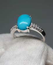 Natural Turquoise Ring Original Feroza zircon For Girls Ring Sterling Silver 925