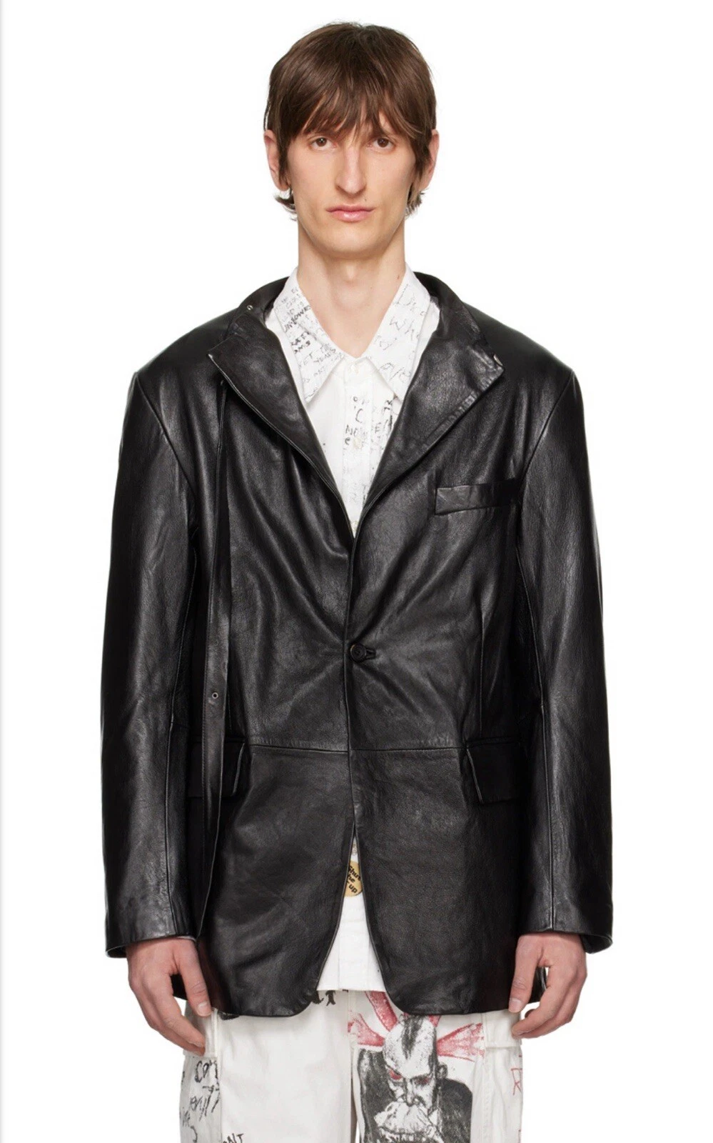 $2995 New R13 Belt Collar Leather Jacket Small Goth Glam Rock Owens Avantgarde - product detail image 1