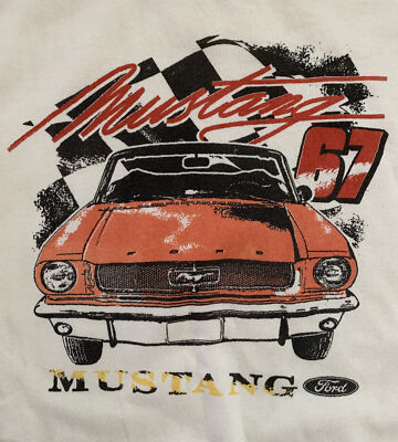 Vintage 90s 1967 Ford Mustang Crewneck Sweatshirt Cream Men XL