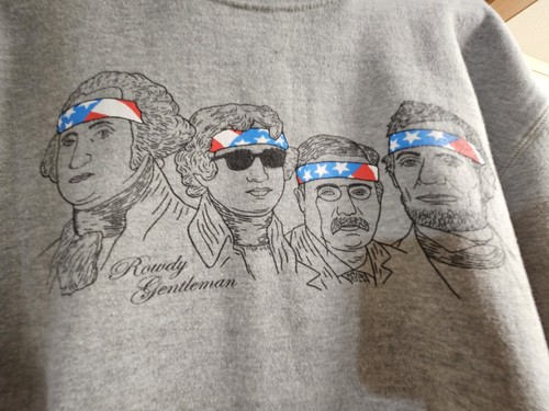 Rowdy Gentleman Crewneck Sweatshirt L Grey President Mt Rushmore Rebel America
