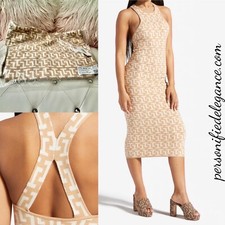 NEW Shoe Dazzle Geometric Tan Multi Halter Midi Sweater Dress Size XXL $69.95