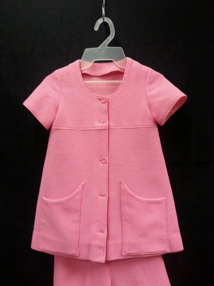 Vtg 70s Kid Girl 2 Piece Outfit Pink Top Jacket Pants Bell Button Disco Hippie - Image 4 of 4