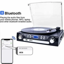 3 Speed Bluetooth Record Player with Stereo Speakers Turntable for Vinyl to MP3