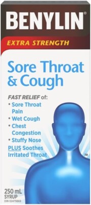 BENYLIN  Extra Strength Sore Throat and Cough Syrup 250ml Long Expiry