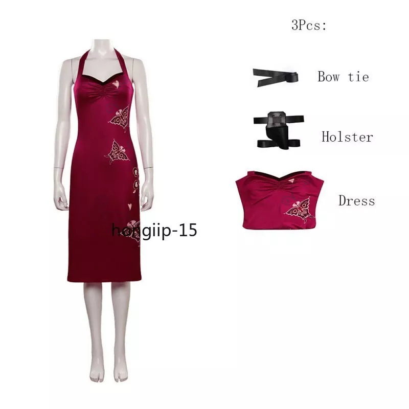 Resident Evil 4 Ada Wong Cosplay Costume Embroidered Cheongsam Style Red  Dress