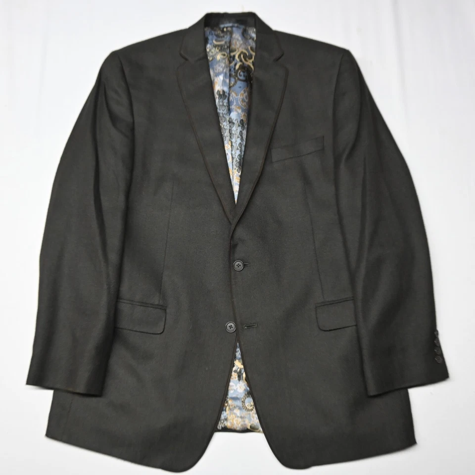Lot 2 Van Heusen 44L Brown Navy Herringbone Flannel Blazer Sport Coat Jackets - Image 2 of 4