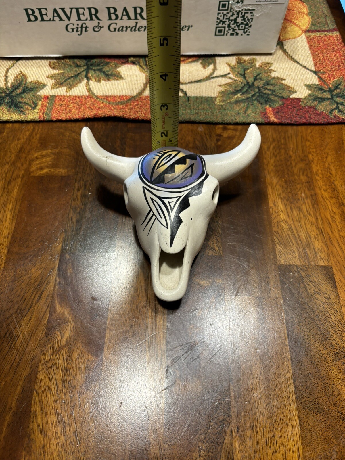 Vintage Native American Pottery Southwestern Steer Bull Skull Signed