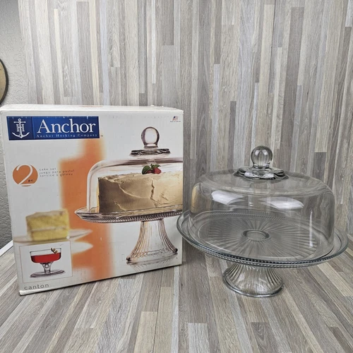 2006 Anchor Hocking Vintage Canton 2 Piece Pedestal Cake Stand & Dome/Punch Bowl