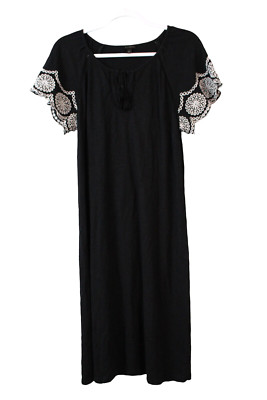 Talbots Midi Dress Size Small Black Cotton Embroidered Scalloped Hem Lightweight