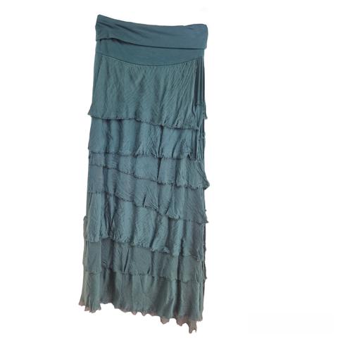 Womens Ladies Maxi Skirt Silk Italian Layered Ruffle Shredded Tiered Lagenlook - Picture 35 of 38