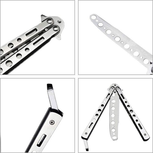 Butterfly Trainer Knife Practice Balisong Dull Training Tool Metal Black Silver - Picture 2 of 24