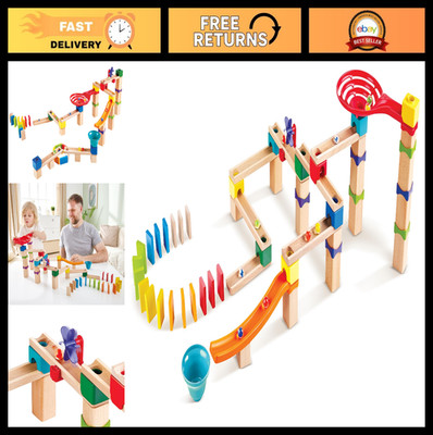 Wooden Marble Run Race Track Set with Dominoes | 81-Piece STEAM Learning Toy for