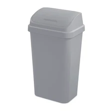 Kitchen Trash Can, 13 Gallon Plastic Garbage Bin with Swing Top Lid, Light Gray