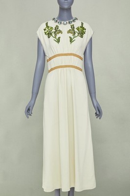 GUCCI 2019 beige crystal floral embroidered jersey empire waist gown S